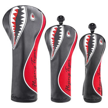 Craftsman Golf Shark Embroidered Black Leather Golf Head Covers